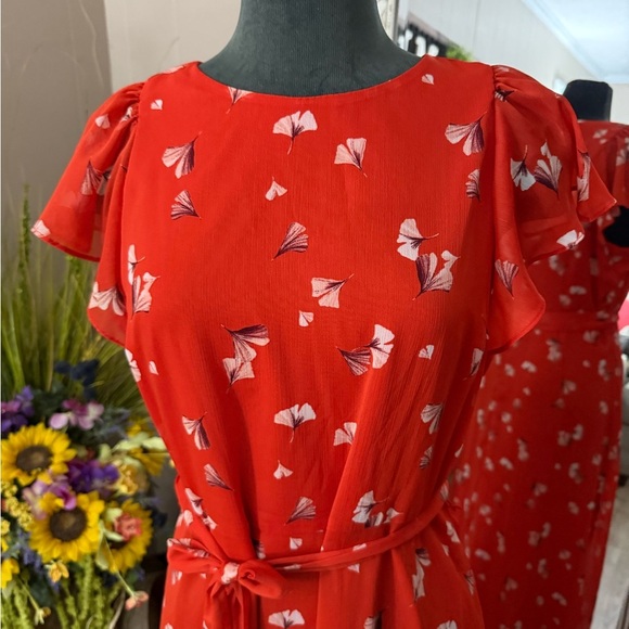 Banana Republic Red Floral Midi Dress - Picture 14 of 16